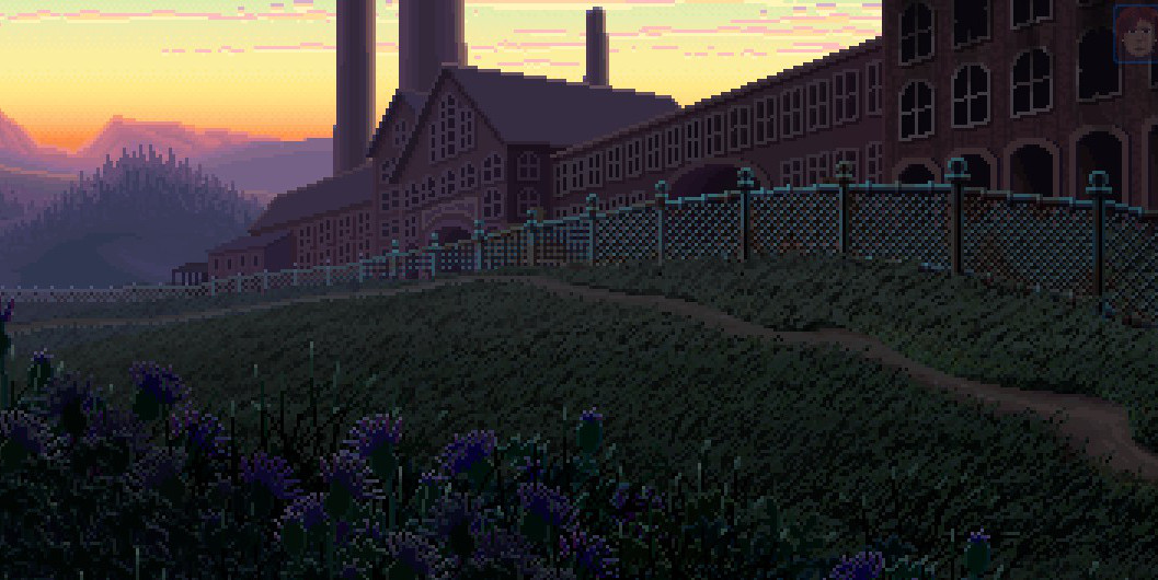 Una fábrica abandonada bajo una luz crepuscular.