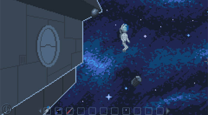 El protagonista, con un traje espacial, sale al exterior del carguero.