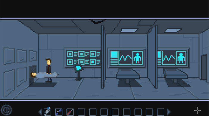 El protagonista está en una morgue frente a al cuerpo de una mujer.